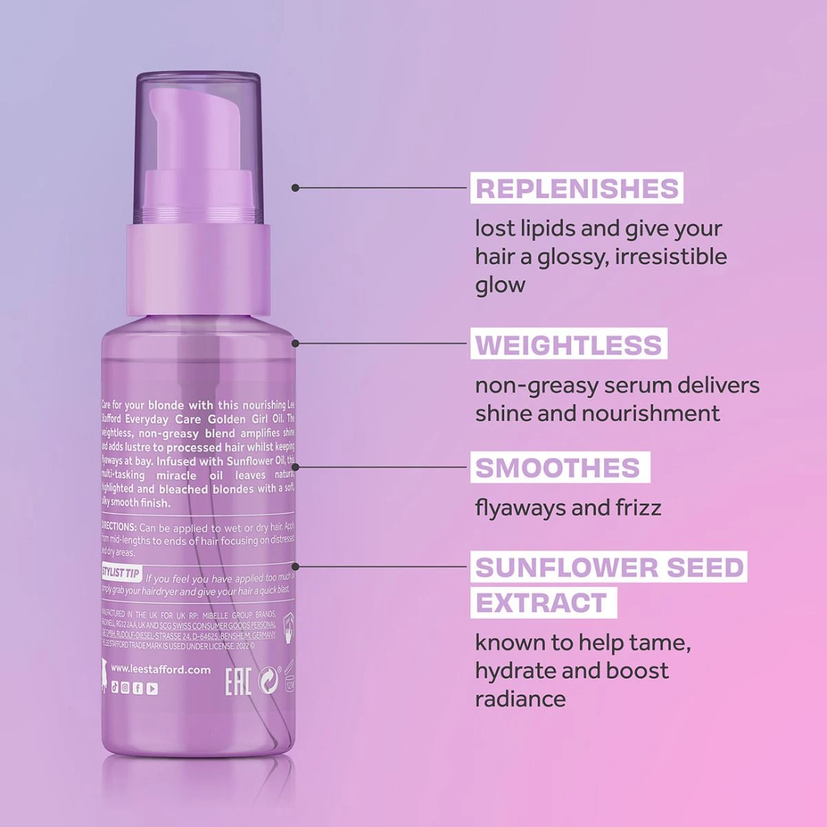 Lee Stafford Bleach Blondes Everyday Care Golden Girl Oil 50ml 5 Lee Stafford Bleach Blondes Everyday Care Golden Girl Oil 50ml - Afbeelding 3