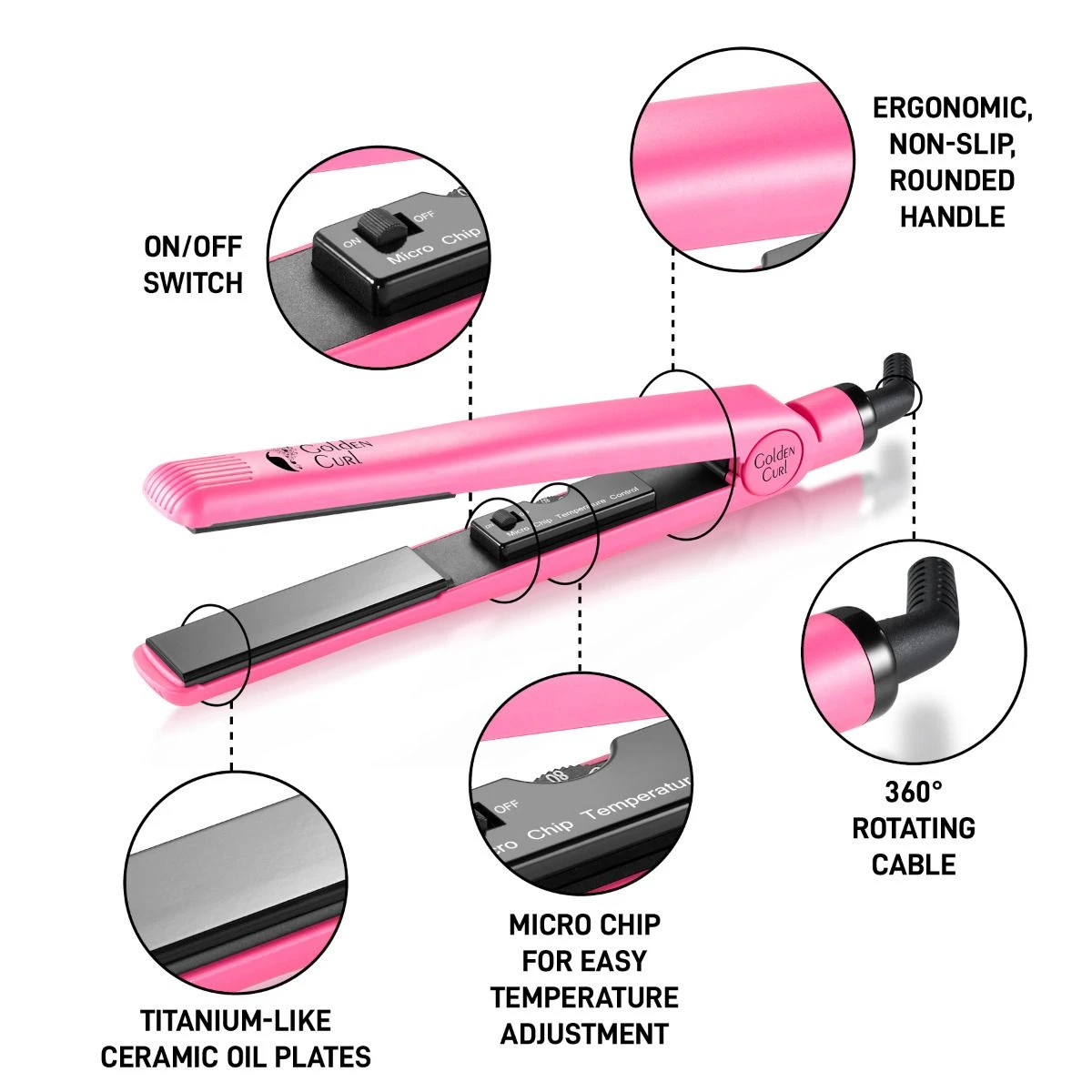 Golden Curl Titanium Straightener The Pink 5 Golden Curl Titanium Straightener The Pink - Afbeelding 3